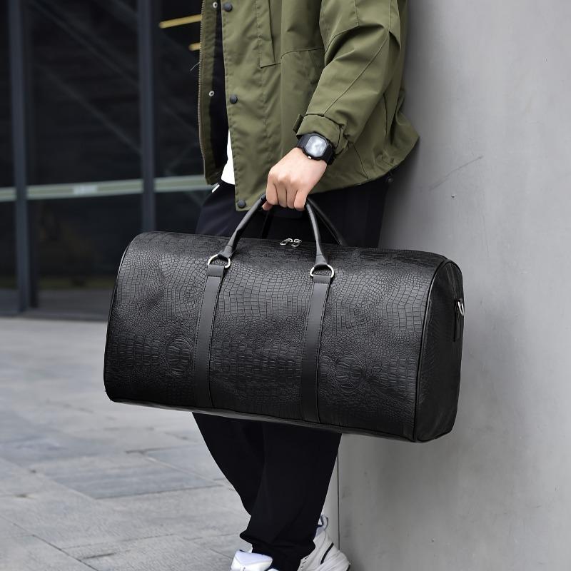 Product Introduction of Large Capacity Travel Bag, Unisex Crocodile Pattern Luggage Bag, Retro Versatile Vacation Bag, Gift Duffel Bag 6
