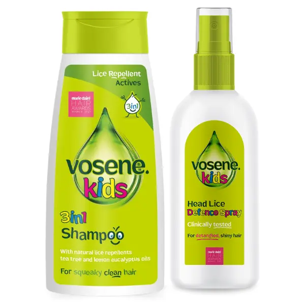 Vosene Kids Lice Repellent Shampoo & Conditioning Defence Spray (250ml/150ml) - Tea Tree & Eucalyptus, Gentle Daily Protection - Conditioner, Haircare