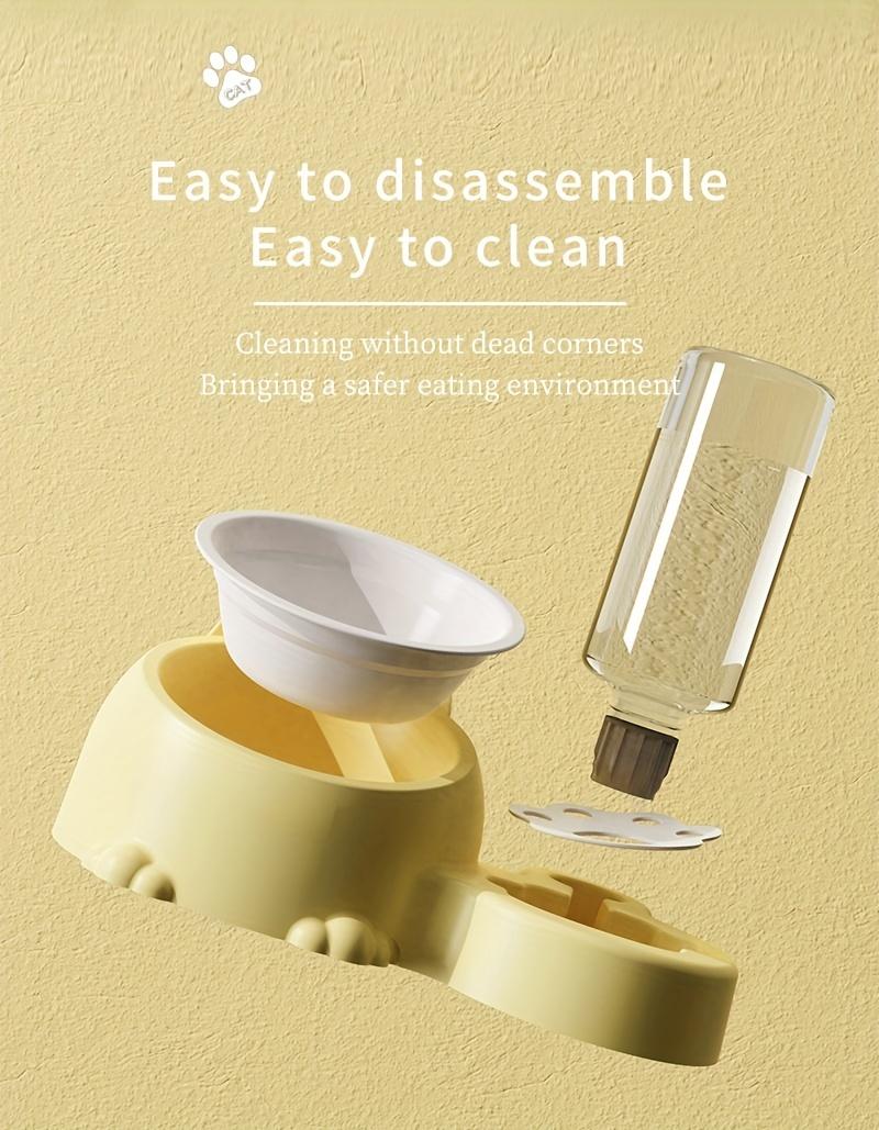 Product Introduction of Elevated Cat Double Bowls With Automatic Water Dispenser, Anti-Overturning, Stainless Steel Cat Inclined Food Bowl Water Bowl For Neck Protection 5