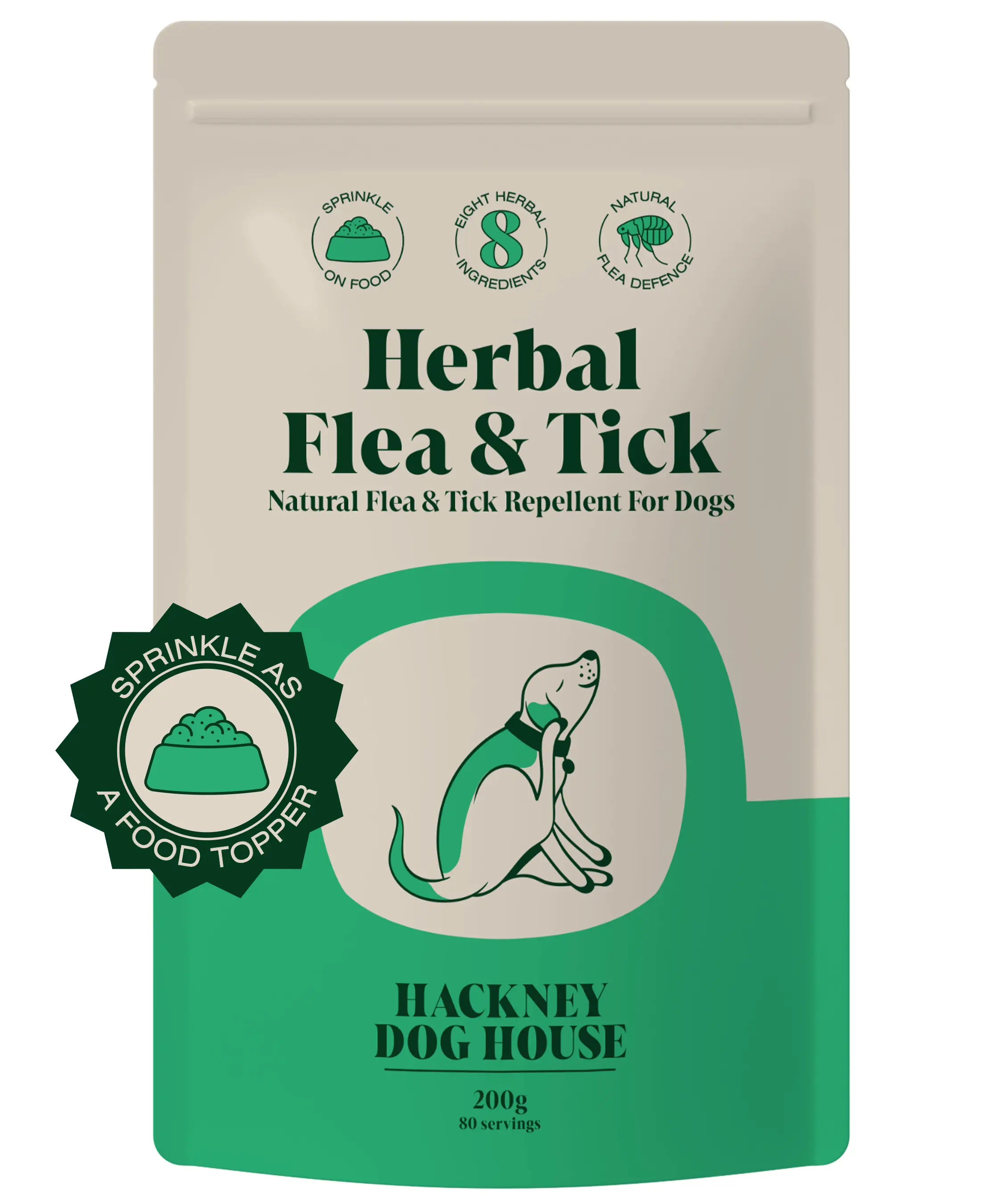 Hackney Dog House | Natural Flea and Tick Prevention for Dogs | Effective Powdered Herbal Repellent | 200 grams | 80 Daily Servings dog  supplements flea  picker