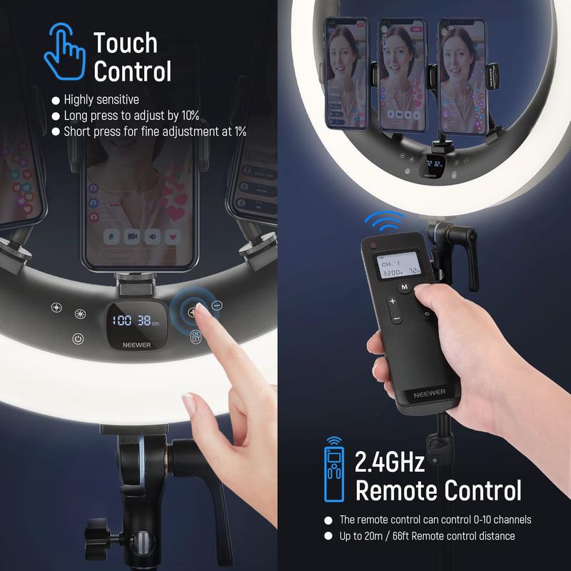 NEEWER RP19H 19 Inch LED Ring Light With 3 Phone Holders 4