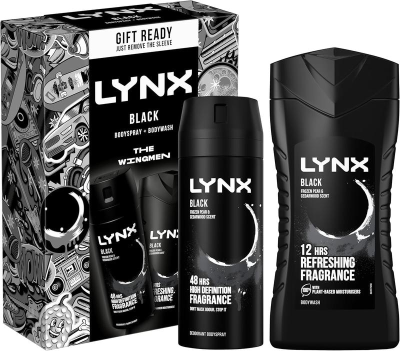 Product Introduction of LYNX Black The Wingmen Duo Deodorant Gift Set Body Wash & Body Spray perfect for his daily routine 2 piece Wax Cosmetic Body Care Soap Hydrate Moisturizing Pack Sensitive Cleanser Cleansing Scented Scent Aroma Scent 5