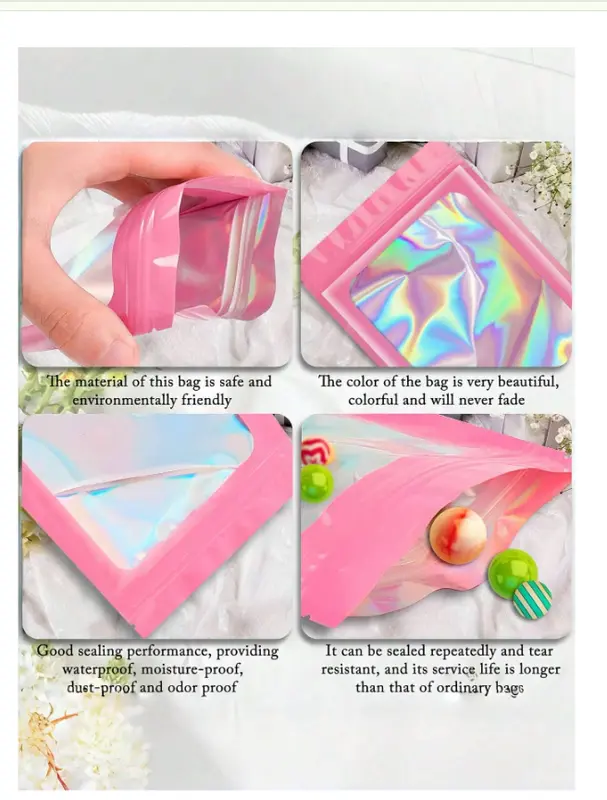 30pcs PVC Jewelry Storage Bag - Laser Transparent Pink Packaging Bag - Organiser 4