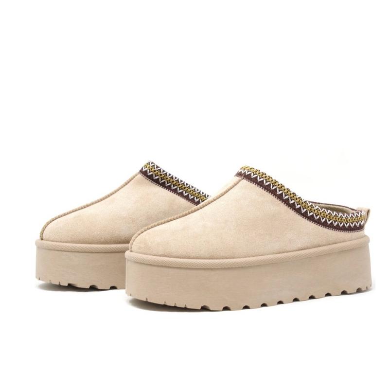 Autumn Winter Warm Suede Braided Outdoor Slippers Fashion Genuine Leather Fluffy Fur Lining Shoes for Autumn Winter Flat Sole and Platform Sole 2 Styles Optional Women's Autumn Winter Warm Suede Braided Outdoor Slippers with Fluffy Fur Lining - Girl gift 8