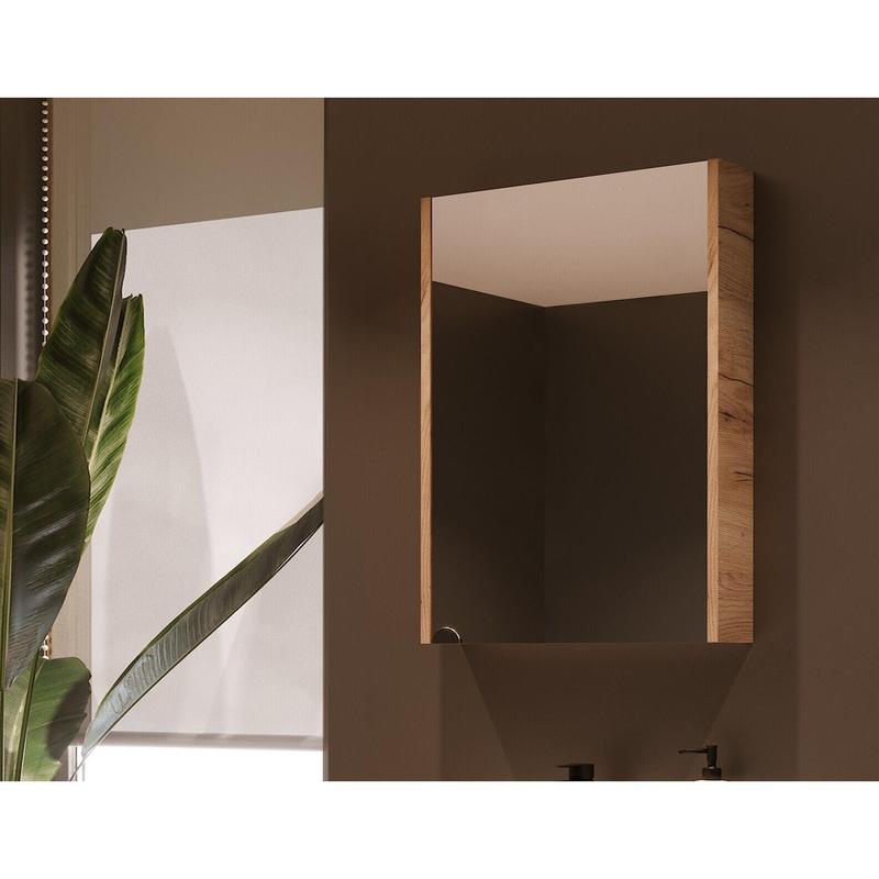 Mirror Bathroom Cabinet Mirrored Wall Unit 500mm Slimline Storage Craft Oak Avir 2