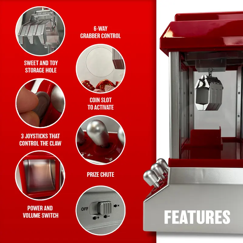 Candy Grabber Machine Toy - For Kids Parties, Retro Fun Arcade Claw Crane Game Dispenser Grab Gadget Prize | For Treats, Chocolate, Sweets, Small Toys | 24 Coins, Novelty Gift For Xmas Party Gift Set Educational Boys Girls Musical Games 3