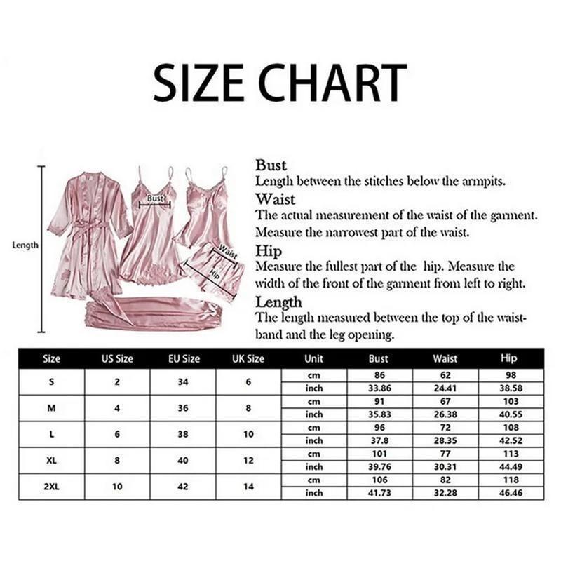 2025 new model 5PC Silk Robe Sleep Suit Womens Lace Satin Pajamas Gown Set V-Neck Cami Nighties Wear Pijama Home Nightwear Spring Nightdress 5