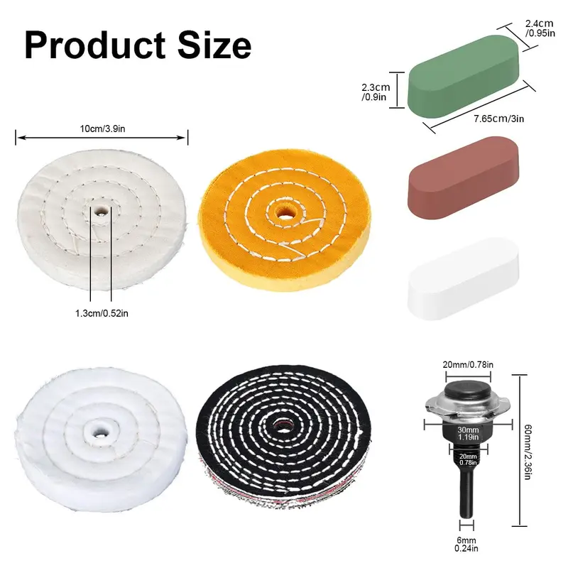 4 PCS Buffing Polishing Wheel Kits, 4" Polishing Pads for Drill Metal Polishing Kit with 3 PCS Rouge Compound and 1/4" Shank Buffing Polishing Accessories for Metal Wood Plastic Ceramic Glass 2