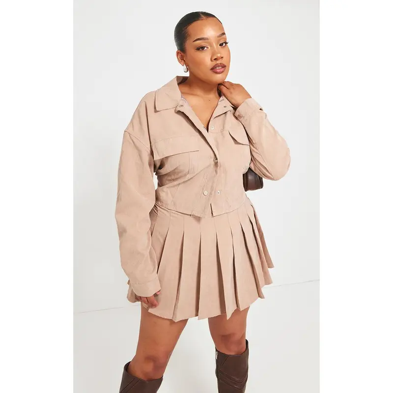 Plus Sand Pleated Belt Loop Detail Mini Skirt 3