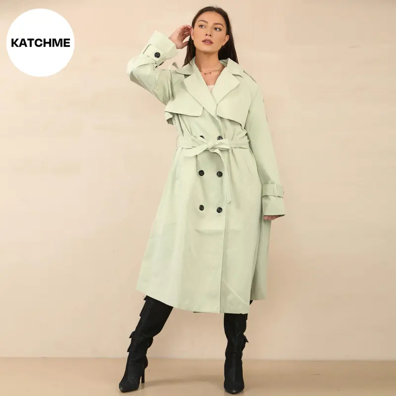 KatchMe Women's Oversized Premium Waist Tie Double Breasted Trench Coat (UK 8-22),High-End Outerwear Jacket,Plain Minimalist Side Pocket Lady's Outfits 2