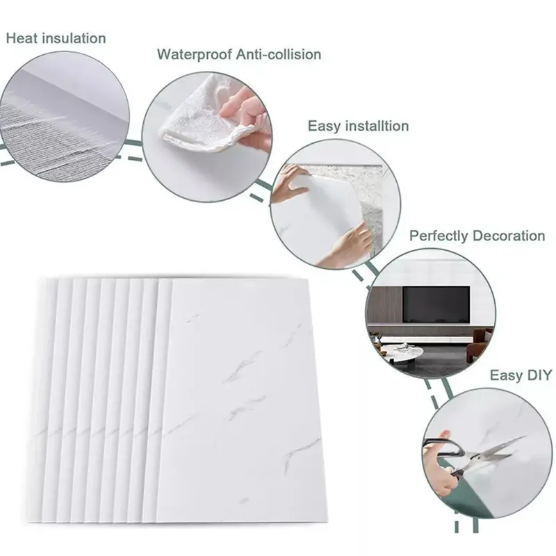 10PCS White Marble 2 PVC Wall Tile Stickers – Self-Adhesive 30x60cm for Kitchen & Bathroom Decorative Decor Ornaments Tiles Sticker pu stone panel Waterproof Bamboo Pet Plants Plastic Wooden 2
