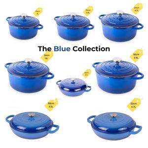 Cast Iron Casserole with Lid -  Dark Cookware Blue Collection – Non Stick Dutch Oven Pot, Oven Safe up to 500° F – Ovenproof Enamelled Stockpot  - by nuovva