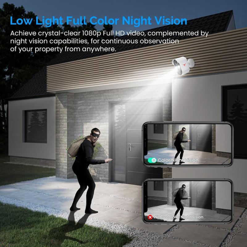 1080p Wireless Security Camera with Spotlights for Indoor Outdoor Use, Bullet Surveillance Cam, AI Human Detection, 2-Way Talk, Night Vision, Cloud Storage, 2.4G WiFi, Weather Resistance 4