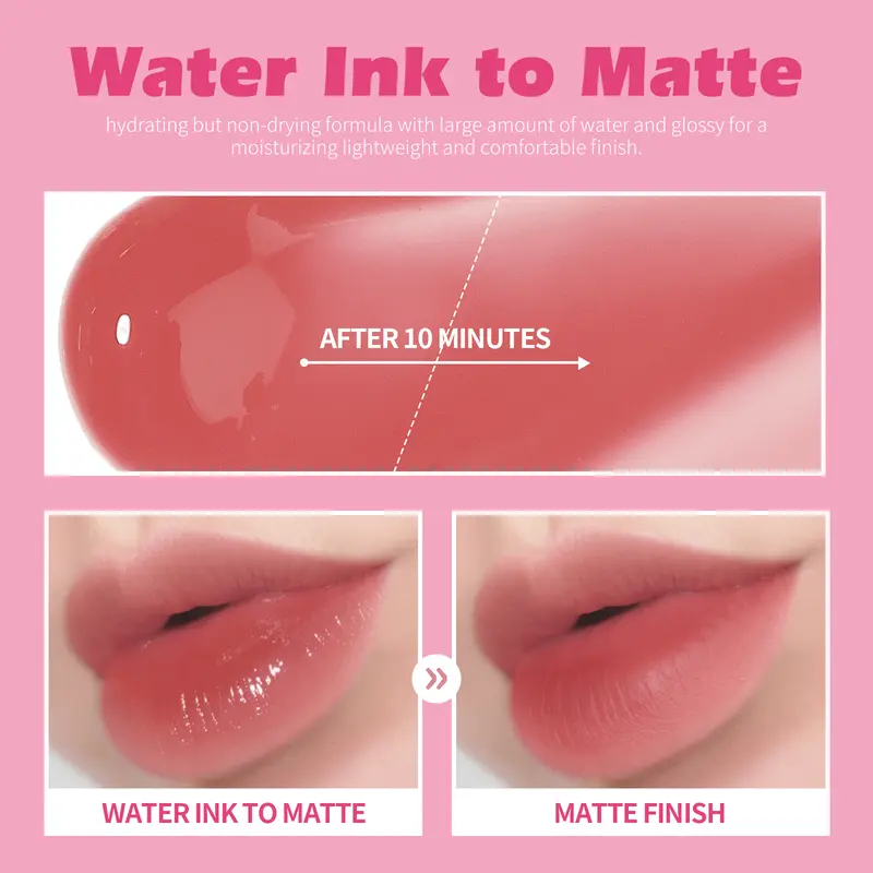 KIMUSE Water Gel Lip Tint 6 Colors Set, Highly Pigmented Long Lasting Moisturizing Glossy Lip Tint Stains 3
