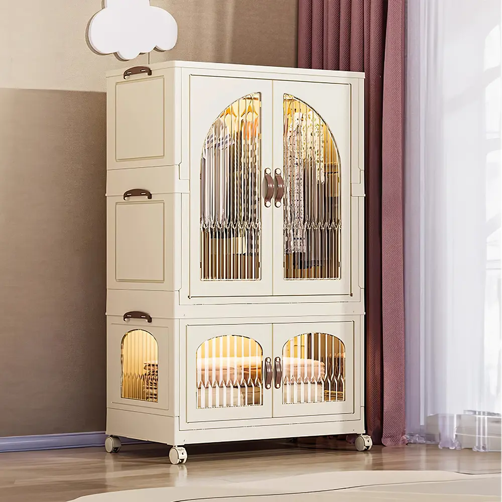 Livinandhome Foldable Wardrobe and Storage Box Organizer for Kids Room - White