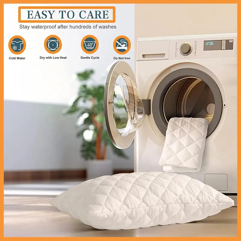 Pack of 4 Zipped Pillow Protector Waterproof Quilted Pillow, White Zippered Bed Pillow Covers Set Quilted Pillowcase, Luxury 100% Microfiber Pillows Encasement Extra Soft, Ant-Allergy & Breathable Comfortable for Bed Protectors Pillow Case (50 x 75 cm) 7
