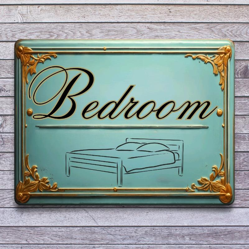 Door Signs for Home Plaques 1pcs, Kitchen, Lounge, Bedroom, Bathroom, Toilet, Ladies, Gents, Room Names Text, Vintage Rustic Pattern, Aluminium Metal, Shabby Chic Decoration for House Set, B&B Hotel Business Indoor/Outdoor - 20 x 15cm Retro Wall 7