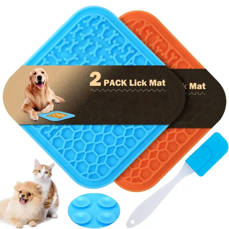 2 Pcs Licky Mats for Dogs 2 Dog Lick Mats with 1 Silicone Spatula Dog Lick Pad with Strong Suction Suitable for Pet Bathing Grooming Training