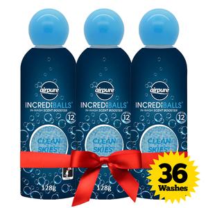 AirPure IncrediBalls In Wash Scent Booster - 36 Washes, Clean Skies, Petal & Pearls 3x128g - Long-lasting Fragrance - Cleaner Household Perfume