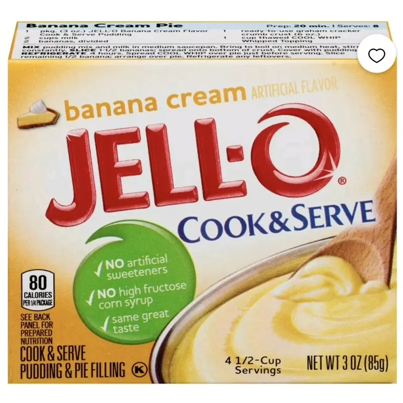 Jell-O Cook & Serve Banana Cream Pudding & Pie Filling Mix, Artificially Flavored, 3 oz, 2 BOXES - Dessert 1