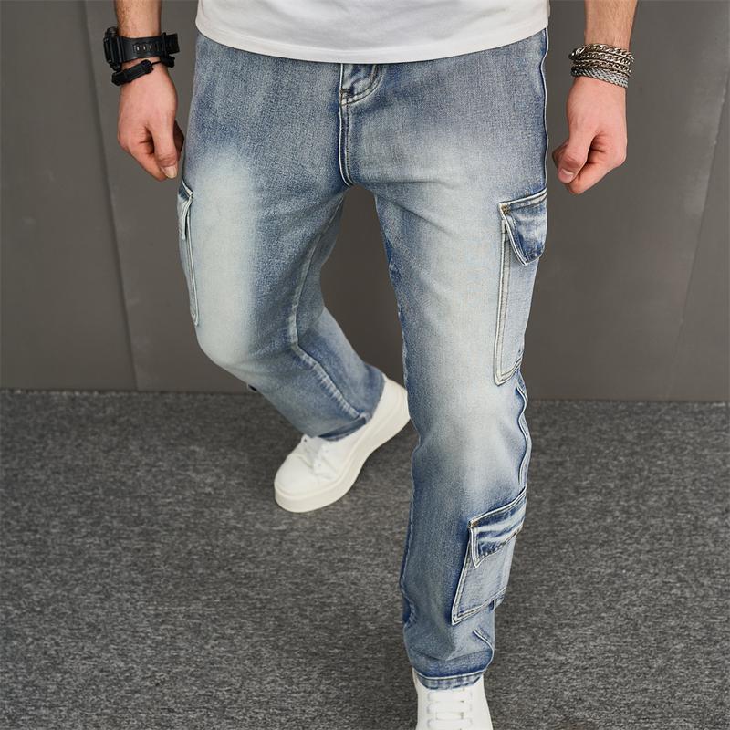 Product Introduction of Men Multiple pockets Cargo Jeans Stylish Streetwear Male Loose Carpenter Straight Casual Denim Pants 10