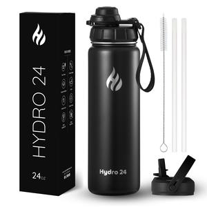 Hydro 24 - Insulated Water Bottle with Straw 750ml - 2 Lids (Straw Lid, EasyFlip Spout Lid) - Keeps Cold 24H & Hot 12H - Stainless Steel Water Bottle - Thermos Flask Great for Gym, Travel, Portable Drinkware Wide Mouth Drinkware Bottled Tumbler Mug