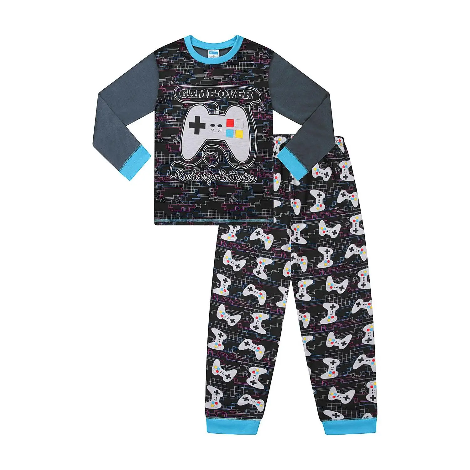 Boys Game Over Recharge Batteries Long Gaming Pyjamas