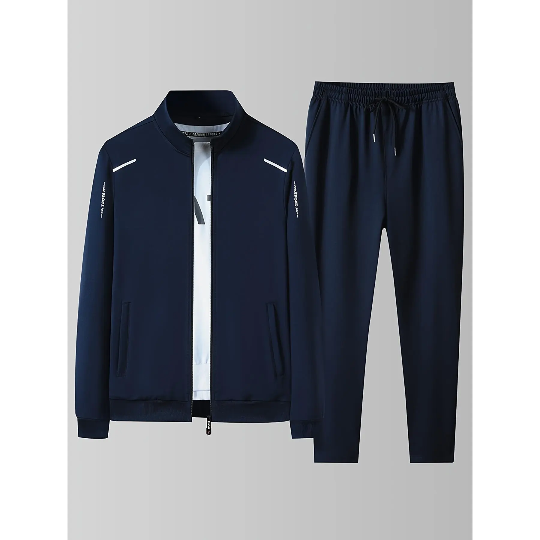 Men's Athletic Tracksuit, Solid Color Zip Up Stand Collar Jacket And Casual Loose Comfy Pants Sets Clothes Menswear