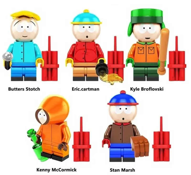 South Park Cartman Butters Kyle Stan and Kenny 5  X mini toy action figures custom but fully Lego compatible models movie cartoon science fiction horror building blocks super hero construction toys