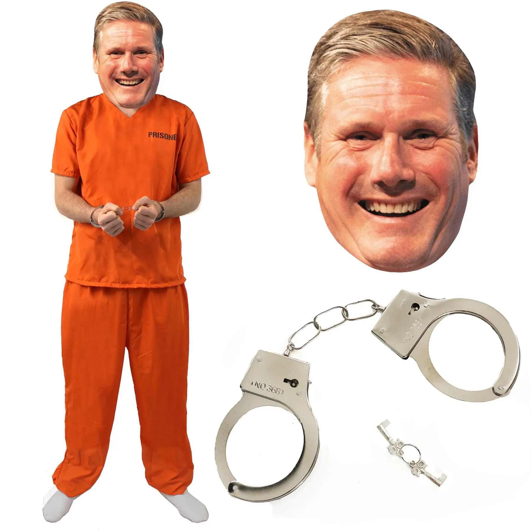Prime Prisoner Costume Cardboard Face Mask, Orange Convict Costume, With Handcuffs Criminal Costume Halloween Shortsleeve Menswear Outfit Britain England