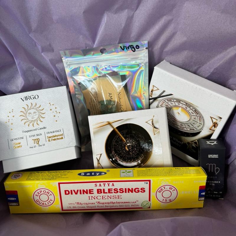 Star Sign Bundle: Bundle Tailored Specifically To Your Star Sign! Includes A Candle, Star Sign Adjacent Crystals & Bracelet, Plus Oil/Trinket Dish/Incense Holder/Astrology Cards/Tealight Holder 1