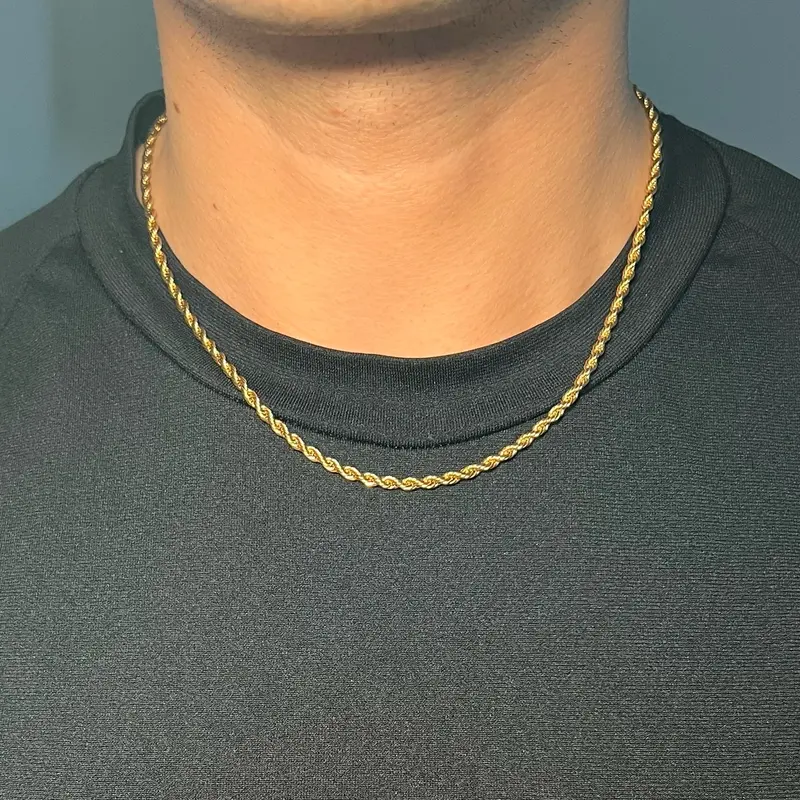 Classic Gold Rope Chain Necklace, 18”-24”, 45cm-60cm Length, 3mm Thickness, Stainless Steel 18 Inch, Boys Layering Chains 7