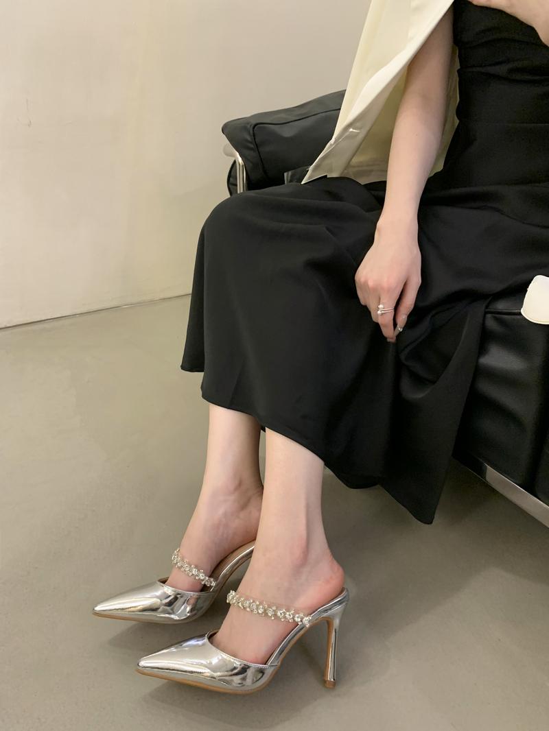 Product Introduction of High Quality White Wedding Bridal Shoes for Women Sexy Rhinestones Pointed Toe Stiletto High Heels Summer Slingback Shoes 6