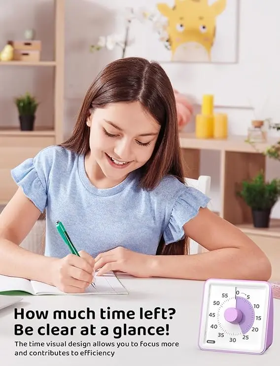 Visual Timer for Kids, 60 Minute Visual Countdown Timer Clock for kids Pomodoro Timer for Classroom Teaching Cooking 6