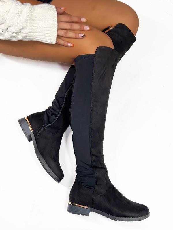 Calista Long Zippped Knee High Boots in Black 7
