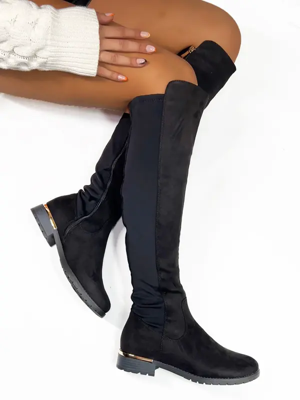 Calista Long Zippped Knee High Boots in Black 7