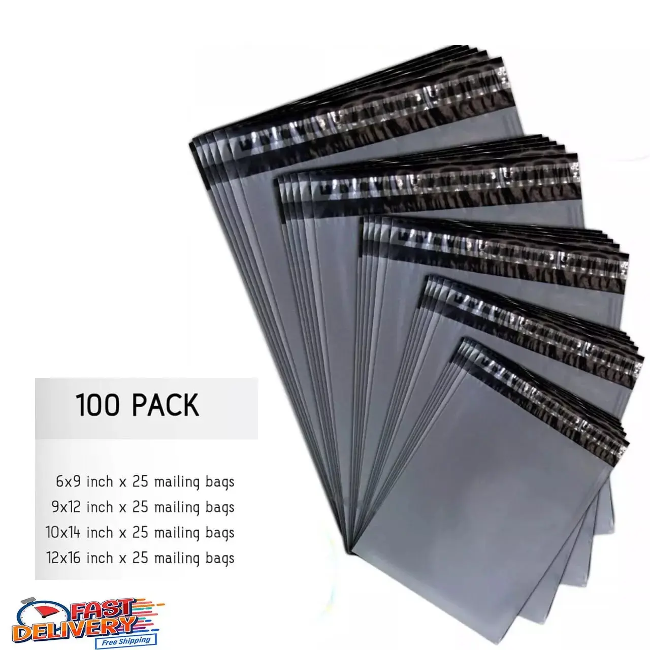 100 Mixed Mailing Bags Strong Grey Plastic Poly Postal Postage Mailer -4 Sizes