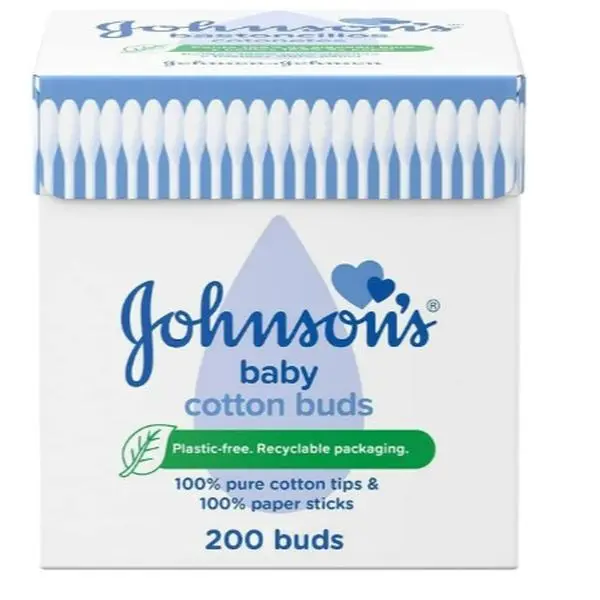 Johnson's Baby Cotton Buds (1 x Pack of 200) Soft & Gentle Ear Buds for Delicate Skin, Made of 100% Pure Cotton and Paper Sticks, Plastic-Free to Clean Delicate Areas, around Eyes and Outer Ear 0