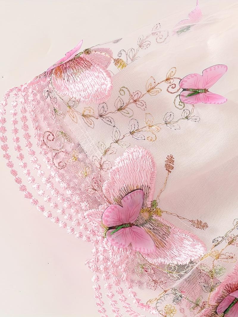 Product Introduction of 3pcs Fashion Casual Girl Butterfly Style Long Sleeve Ruffle Short Top + Sleeveless Mesh Butterfly Dress + Bow Hair Tie 18