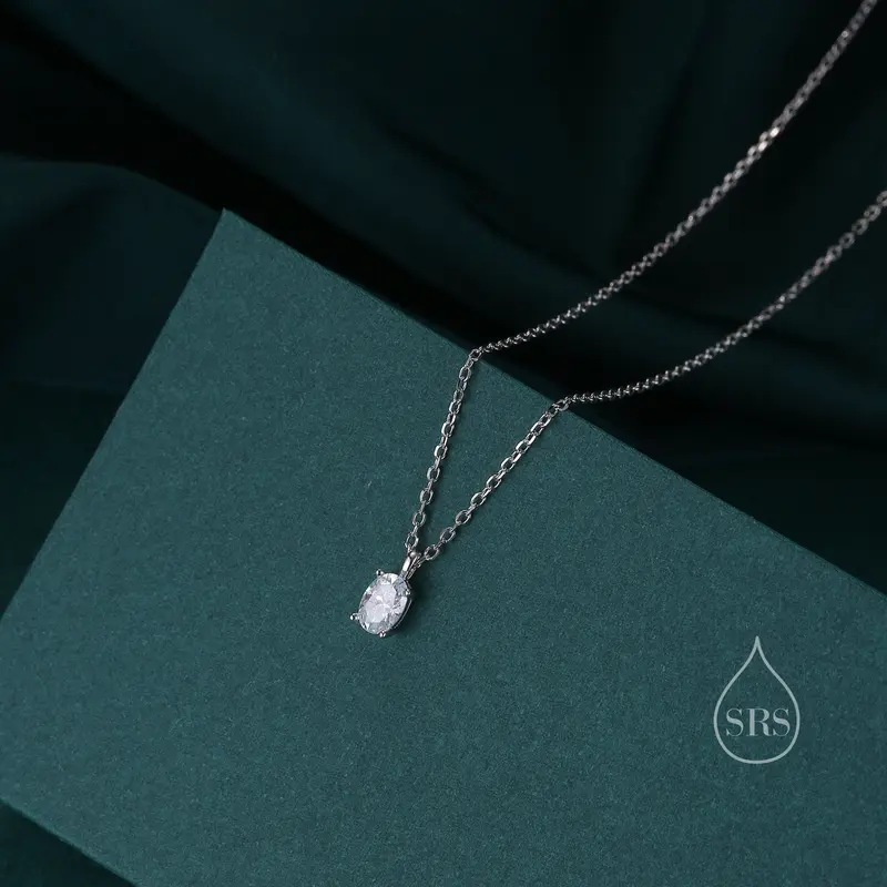 1 Carat Moissanite Diamond Classic Single Stone Pendant Necklace in Sterling Silver, Oval Cut, Genuine Moissanite Diamond, 18 inch chain 3
