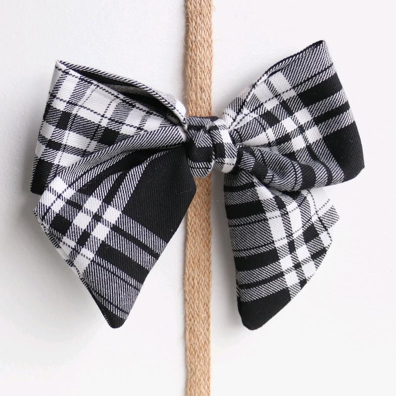 Handmade Black & white Sailor Bow in check plaid for women or girls 0