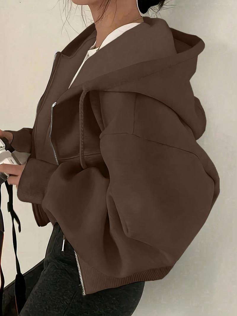 Product Introduction of Cozy Drop Shoulder Hoodie - Fashion Hoodies with Kangaroo Pocket, Casual Zipper Long Sleeve Drawstring Sweatshirt, Soft Women's Clothing for Everyday Wear 13