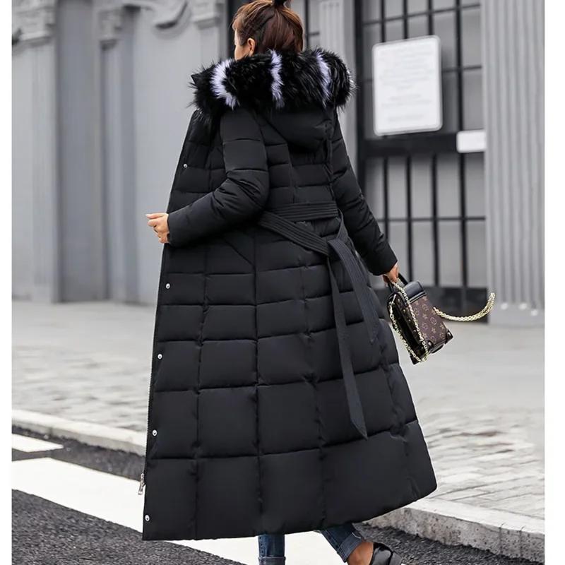 【2025】Long Down Cotton Parkas Coat Female New Winter Over Knee Loose Large Fur Collar Hooded Warm Thick Parkas Women  Padded Overcoat Jackets Tops 1