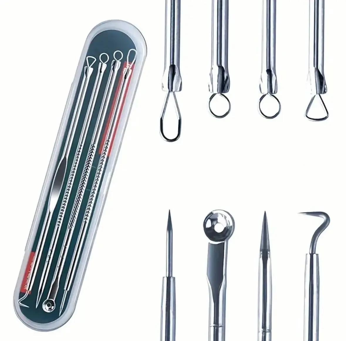 4Pcs Blackhead Pimple Spot Acne Extractor Remover Kit Popper Tools UK ️ for Skincare and Comfort Stainless Case Plastic