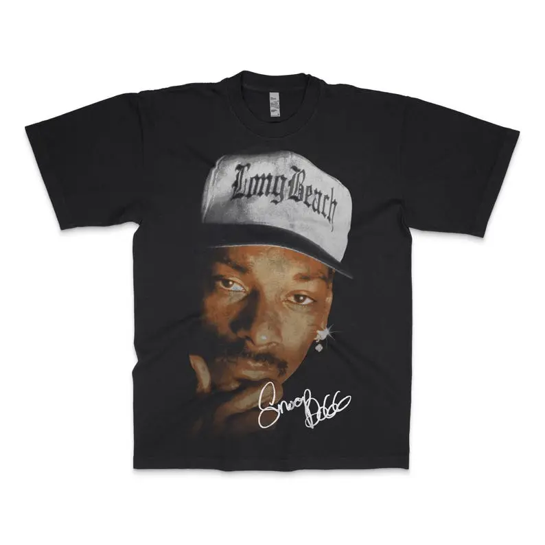 Snoop Dogg Long Beach Vintage Look Oversized Boxy Hip Hop Big Face T Shirt Bootleg Washed