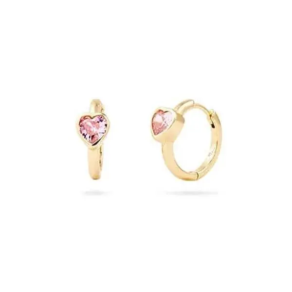 OneWildOne Love Actually Pink Heart Hoop Huggie Earrings - Premium 925 Sterling Silver with 14k Gold Plating