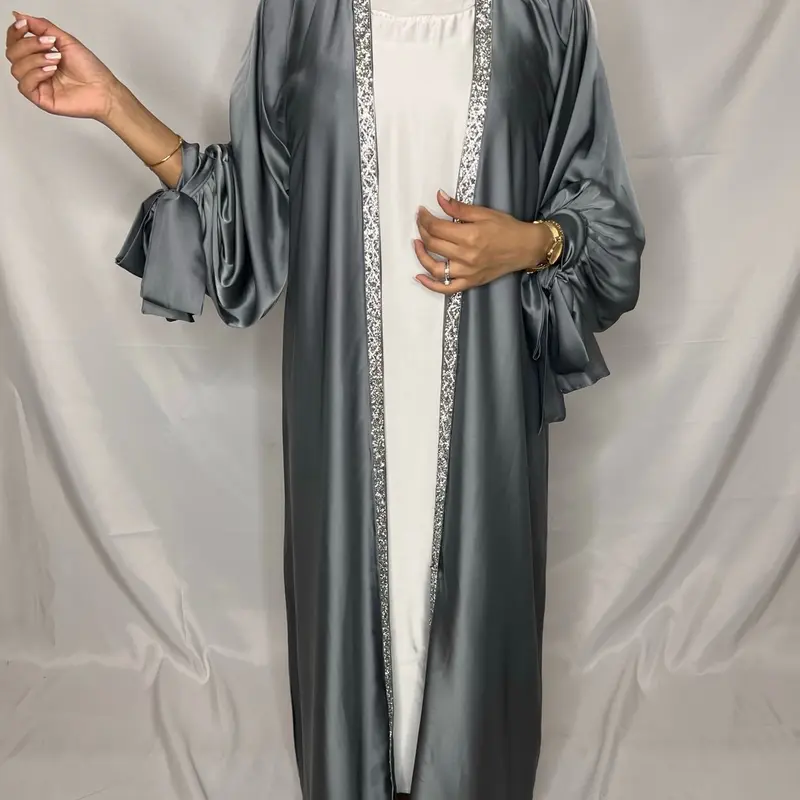 Layan Satin 3 Pcs Abaya Set- Women's Satin Tie Sleeve Abaya With Hijab, 3 Pcs Abaya Set, Abaya for Women, Muslim Clothes, Modest Outfits 4
