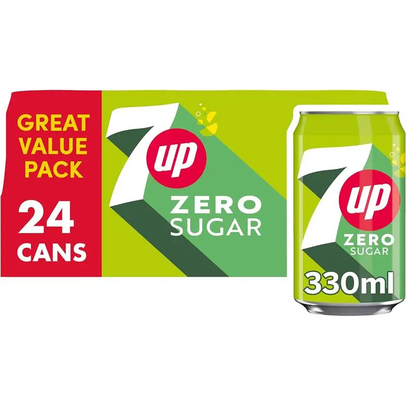 7UP Zero Lemon & Lime Cans 24 x 330ml - Low Calorie Sparkling Soft Drink with Tasty Twist of Lemon and Lime - Beverage