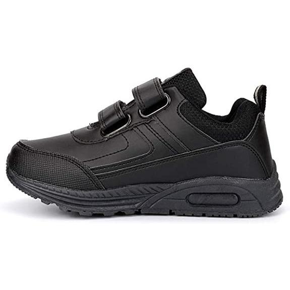 DEK Kids Casual Strap Up School Air Trainers Black White- Boys Girls Touch Fasten Sport Trainers with Rugged Sole PE Shoes 2