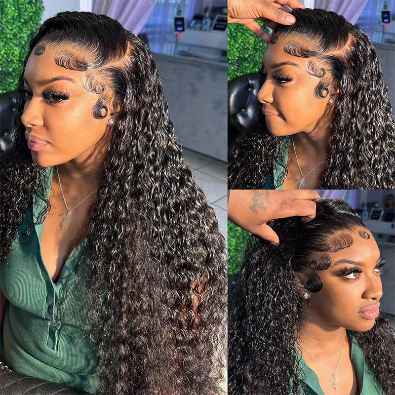 Product Introduction of Deep Wave 13x4 Lace Front Human Hair Wig for Women - Curly 13x6 Wet and Wavy Pre Plucked Hairline Bleach Knots, Natural Black Color 8